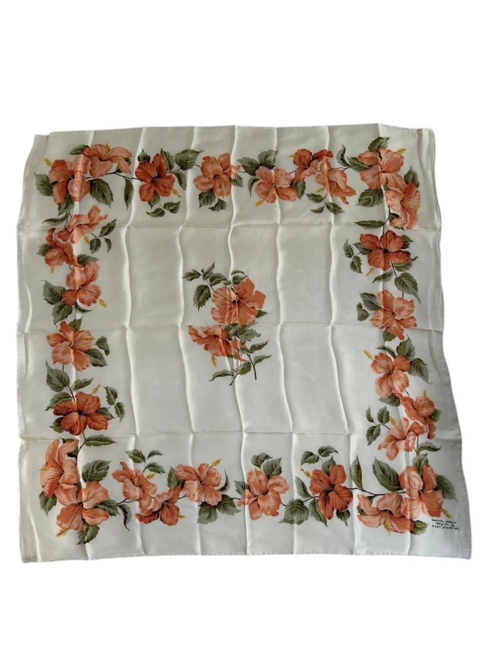 Bermuda Hibiscus 100% silk H A& E Smith Std as new vintage orange floral scarf